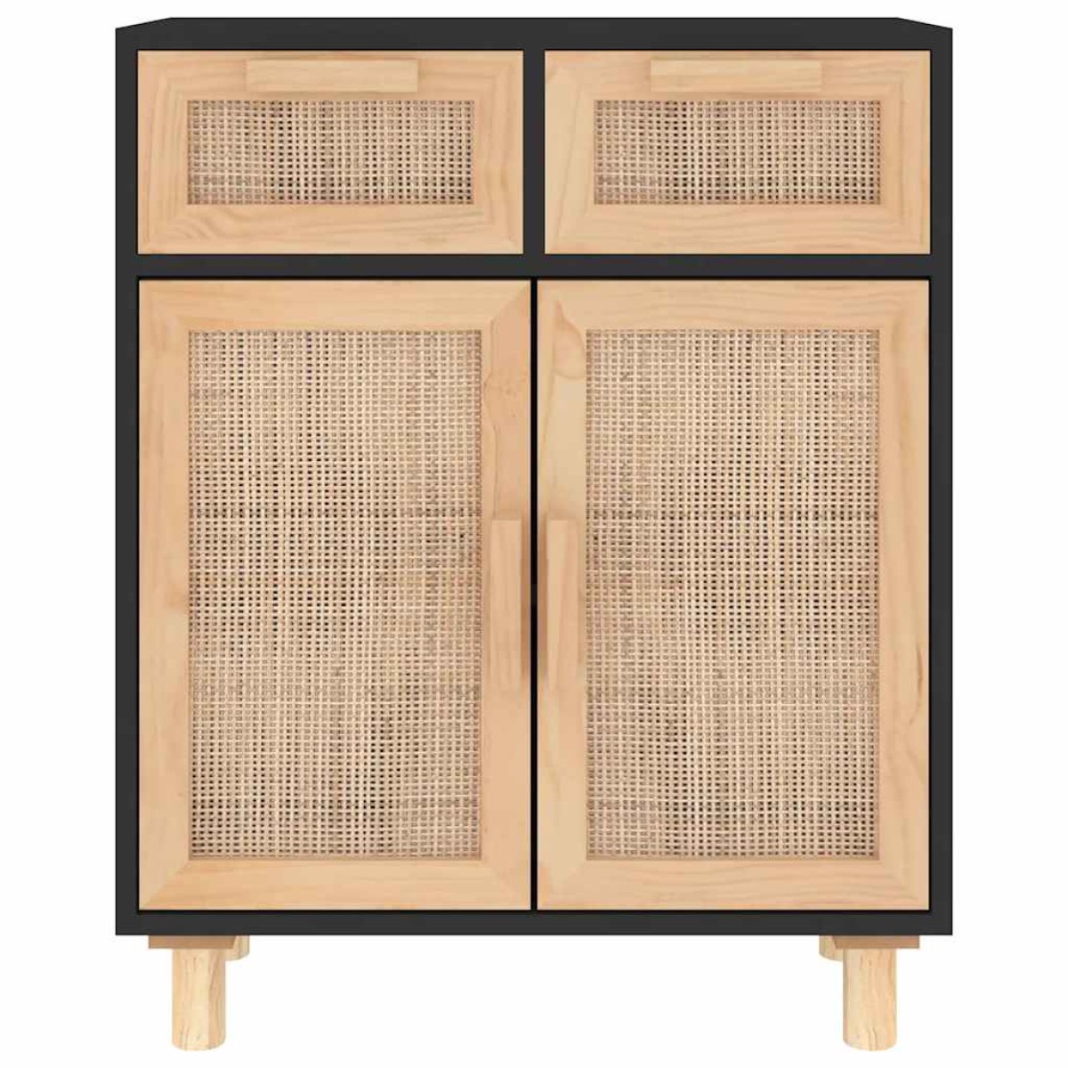 vidaXL Ντουλάπι Μαύρο 60 x 30 x 75 εκ. από Μασίφ Πεύκο & Φυσικό Ρατάν