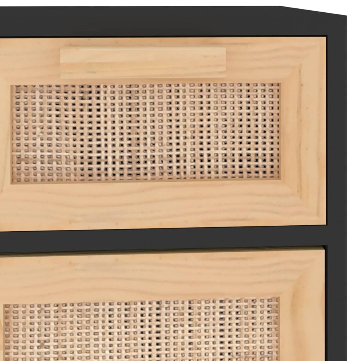 vidaXL Ντουλάπι Μαύρο 60 x 30 x 75 εκ. από Μασίφ Πεύκο & Φυσικό Ρατάν
