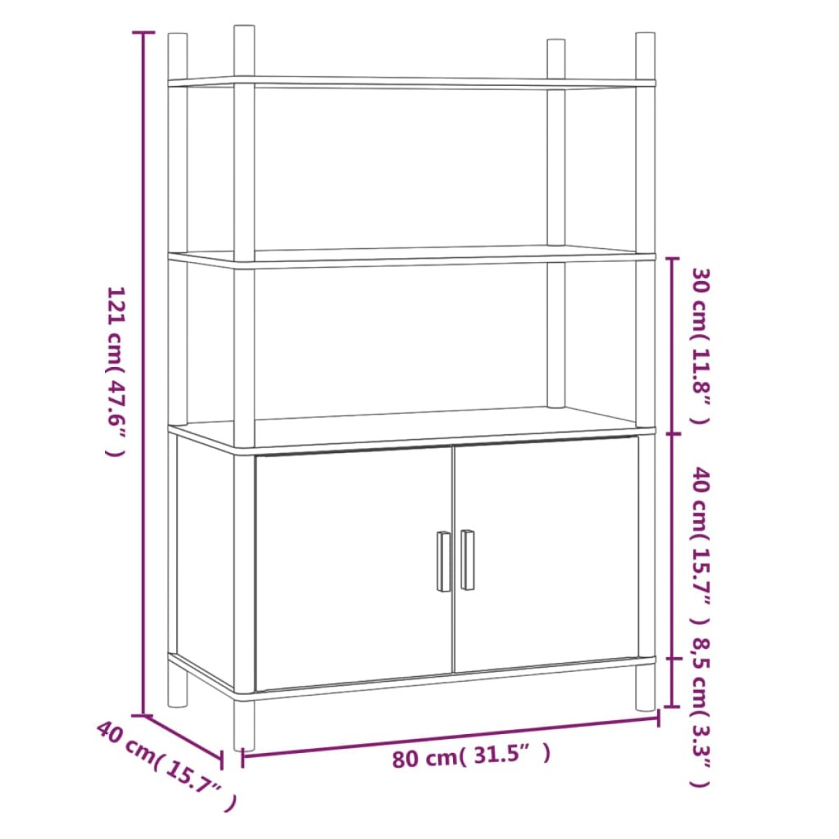 vidaXL Ντουλάπι Μαύρο 80 x 40 x 121 εκ. από Επεξεργασμένο Ξύλο