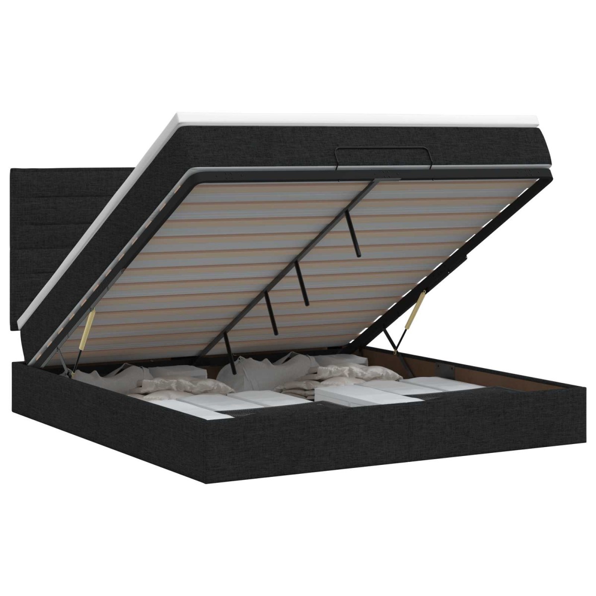 vidaXL Κρεβάτι Ottoman με στρώμα με κεφαλάρι Μαύρο 160 x 200 cm Ύφασμα