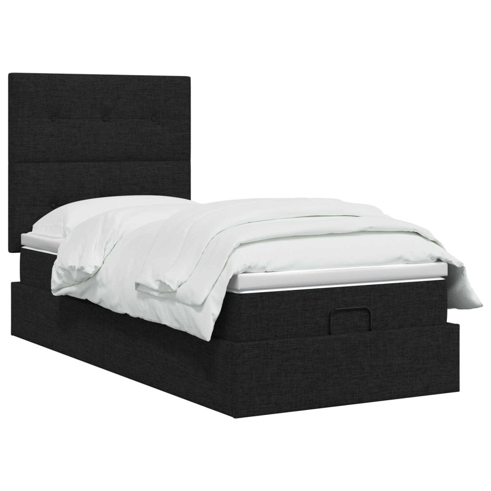 vidaXL Κρεβάτι Ottoman με στρώμα με κεφαλάρι Μαύρο 90 x 190 cm Ύφασμα