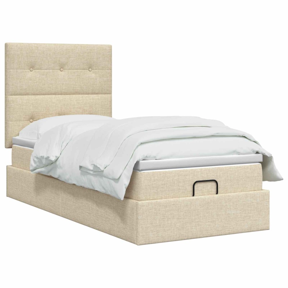 vidaXL Κρεβάτι Ottoman με στρώμα με κεφαλάρι Κρεμ 90 x 190 cm Ύφασμα