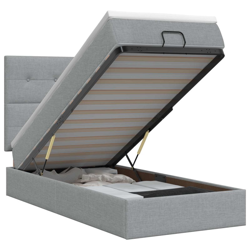 vidaXL Κρεβάτι Ottoman με στρώμα Ανοιχτό γκρι 90 x 200 cm Ύφασμα