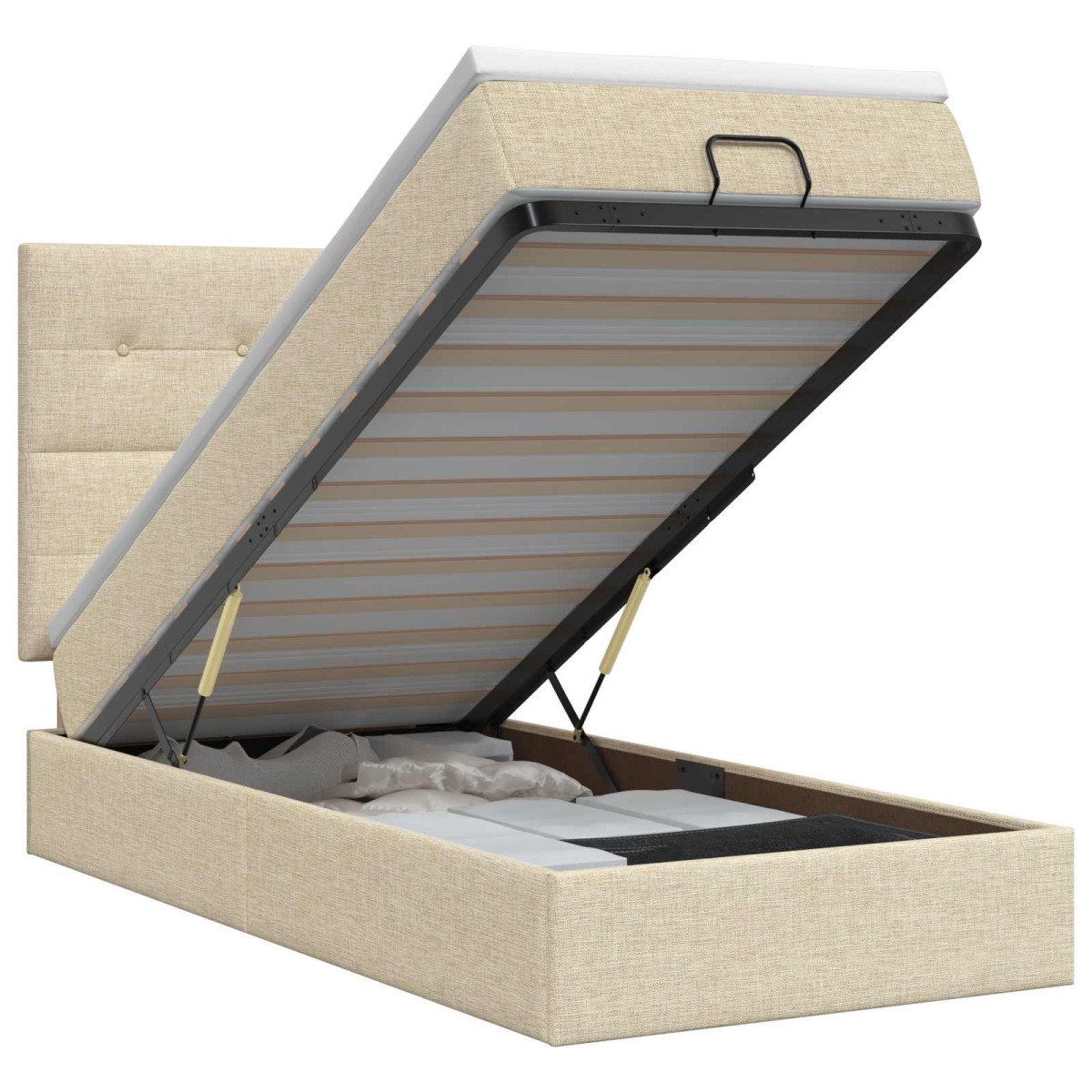 vidaXL Κρεβάτι Ottoman με στρώμα με κεφαλάρι Κρεμ 90 x 200 cm Ύφασμα