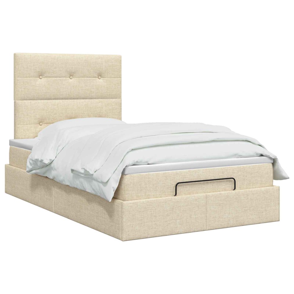 vidaXL Κρεβάτι Ottoman με στρώμα με κεφαλάρι Κρεμ 120 x 190 cm Ύφασμα
