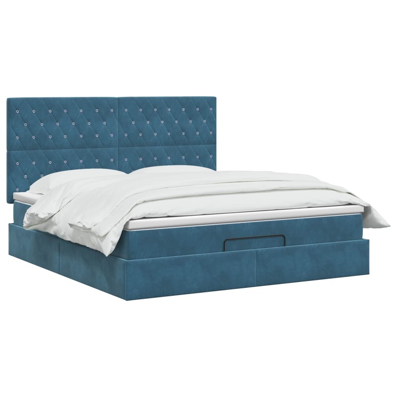 vidaXL Κρεβάτι Ottoman με στρώμα Σκούρο Μπλε 140 x 200 cm Βελούδο