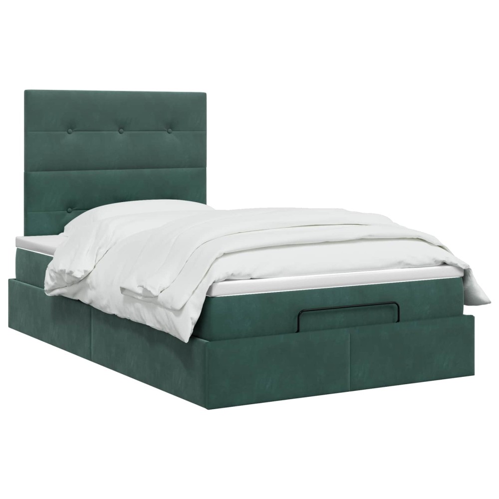 vidaXL Κρεβάτι Ottoman με στρώμα Σκούρο Πράσινο 120 x 190 cm Βελούδο