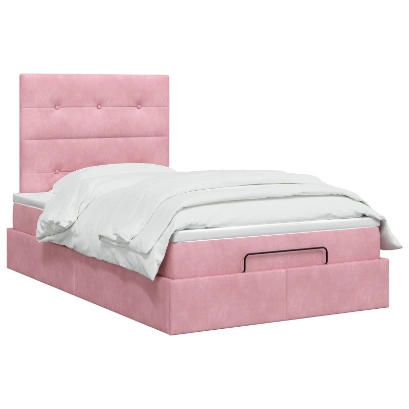 vidaXL Κρεβάτι Ottoman με στρώμα με κεφαλάρι Ροζ 120 x 190 cm Βελούδο