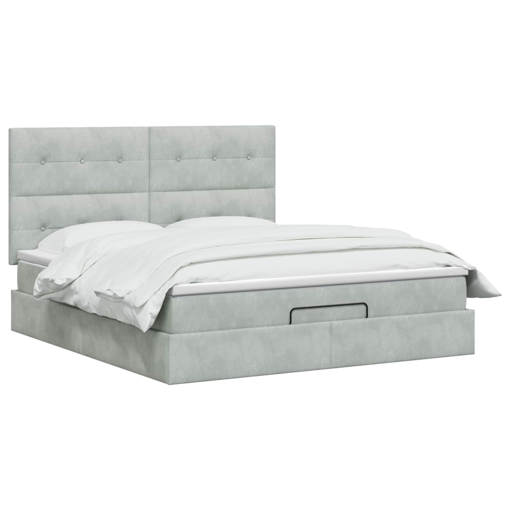 vidaXL Κρεβάτι Ottoman με στρώμα Ανοιχτό γκρι 140 x 190 cm Βελούδο
