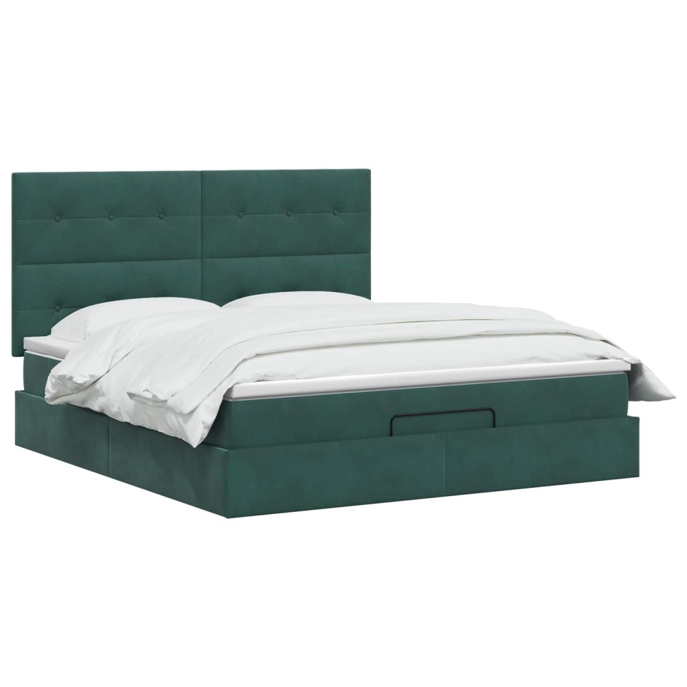 vidaXL Κρεβάτι Ottoman με στρώμα Σκούρο Πράσινο 140 x 190 cm Βελούδο
