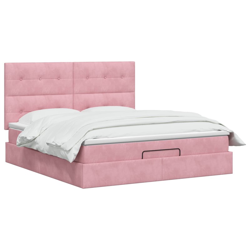 vidaXL Κρεβάτι Ottoman με στρώμα με κεφαλάρι Ροζ 140 x 190 cm Βελούδο