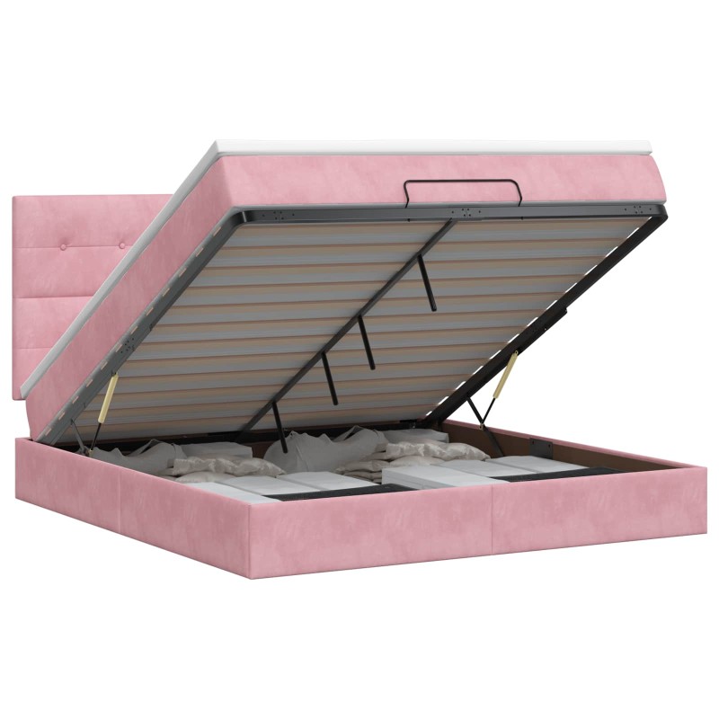 vidaXL Κρεβάτι Ottoman με στρώμα με κεφαλάρι Ροζ 140 x 190 cm Βελούδο