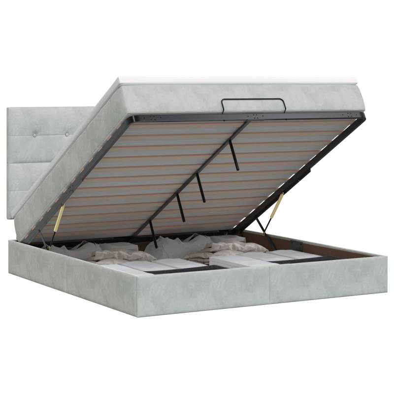 vidaXL Κρεβάτι Ottoman με στρώμα Ανοιχτό γκρι 160 x 200 cm Βελούδο
