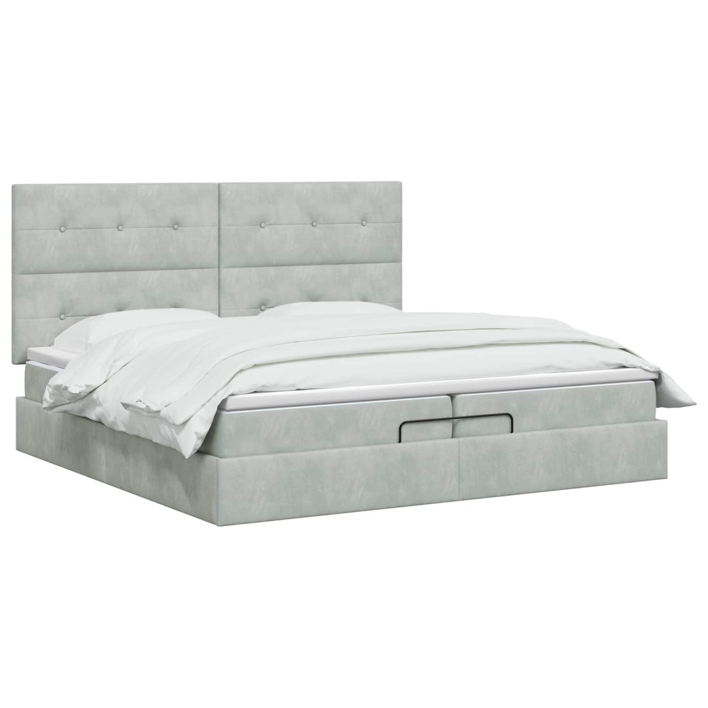 vidaXL Κρεβάτι Ottoman με στρώμα Ανοιχτό γκρι 200 x 200 cm Βελούδο