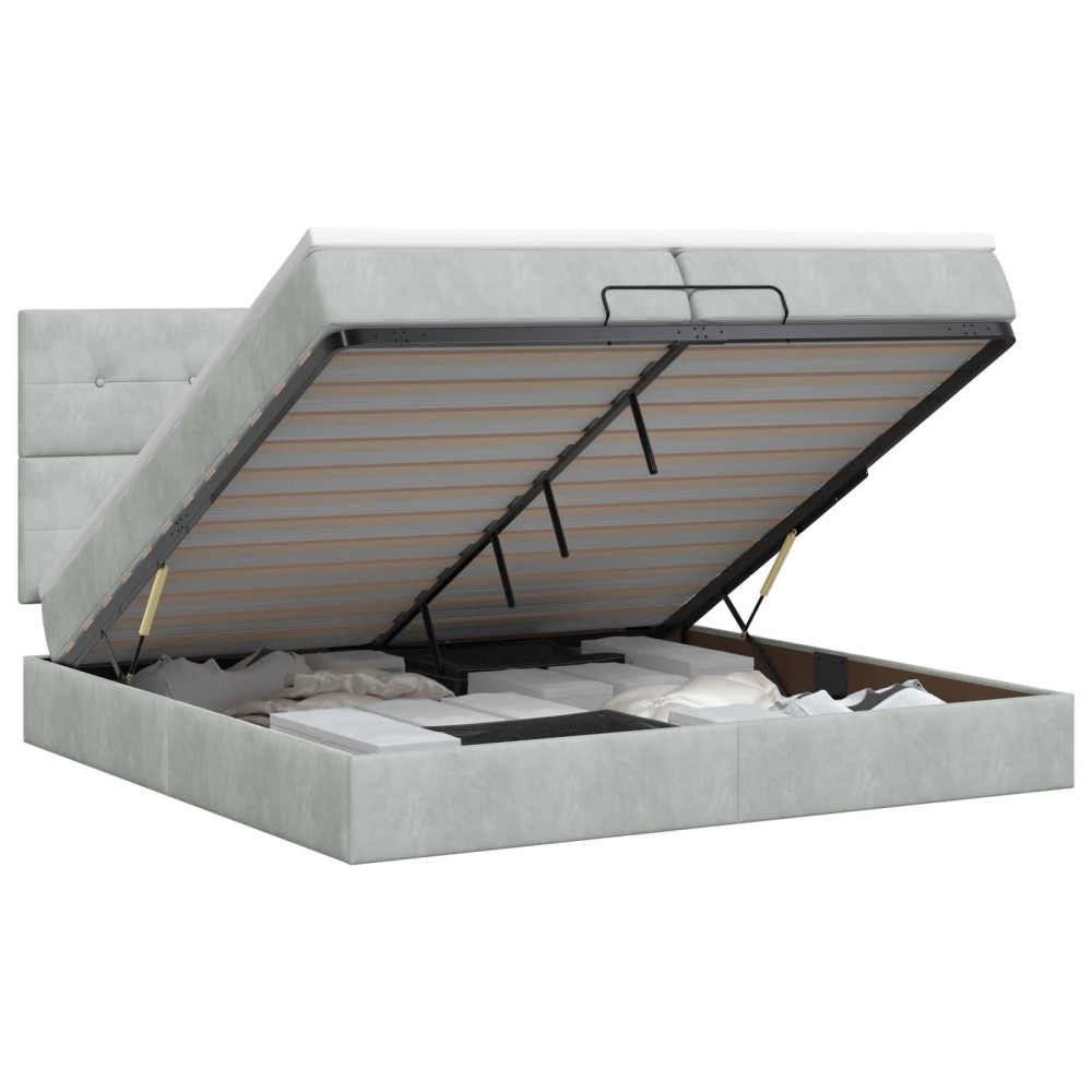 vidaXL Κρεβάτι Ottoman με στρώμα Ανοιχτό γκρι 200 x 200 cm Βελούδο