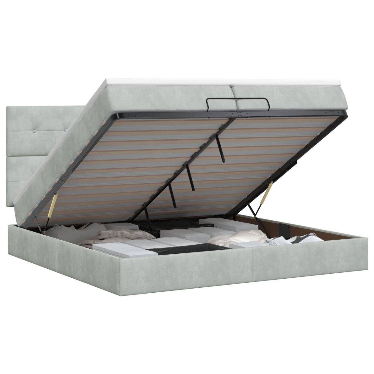 vidaXL Κρεβάτι Ottoman με στρώμα Ανοιχτό γκρι 200 x 200 cm Βελούδο