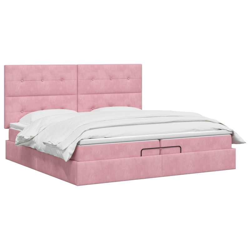 vidaXL Κρεβάτι Ottoman με στρώμα με κεφαλάρι Ροζ 200 x 200 cm Βελούδο