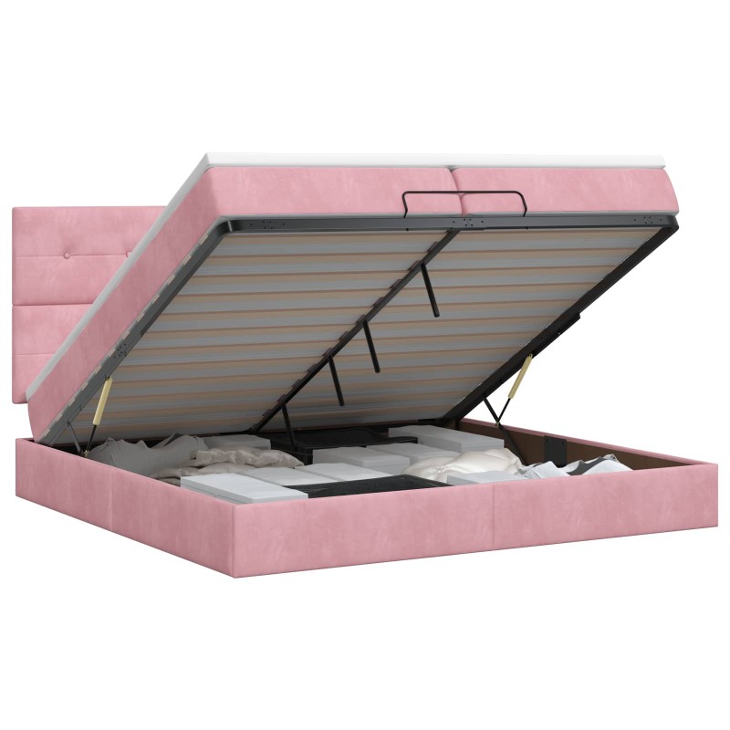 vidaXL Κρεβάτι Ottoman με στρώμα με κεφαλάρι Ροζ 200 x 200 cm Βελούδο