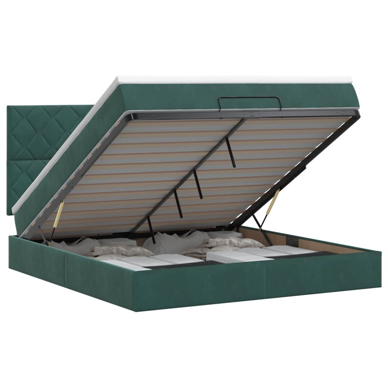 vidaXL Κρεβάτι Ottoman με στρώμα Σκούρο Πράσινο 140 x 200 cm Βελούδο