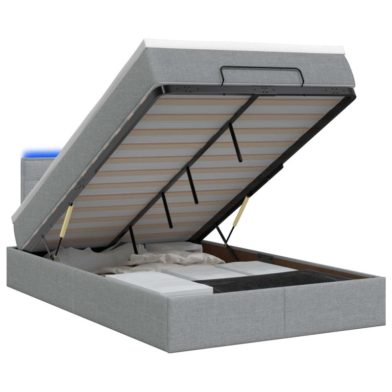 vidaXL Κρεβάτι Ottoman με Στρώμα και LED Ανοιχτό γκρι 120 x 190 cm