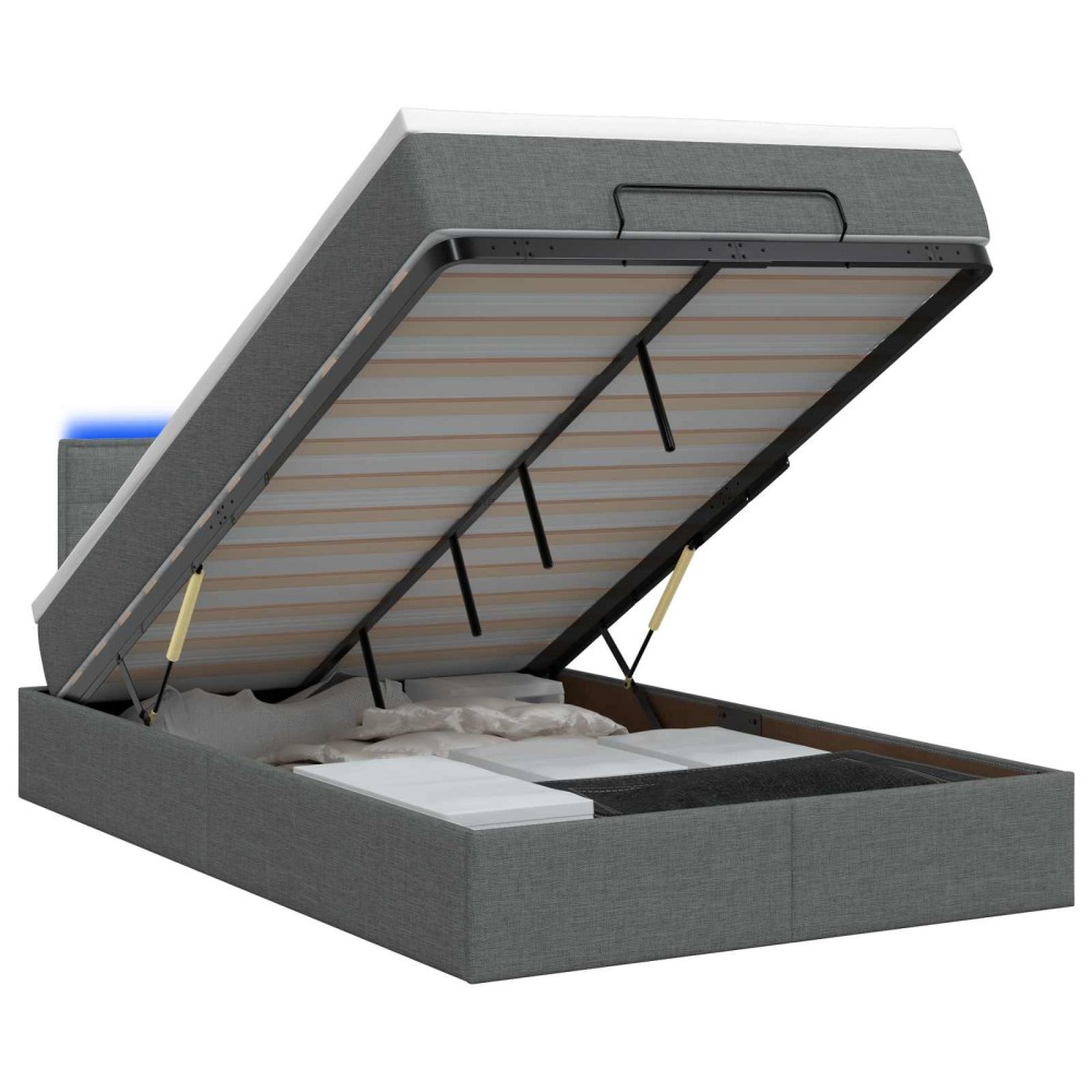 vidaXL Κρεβάτι Ottoman με Στρώμα και LED Σκούρο Γκρι 120 x 190 cm