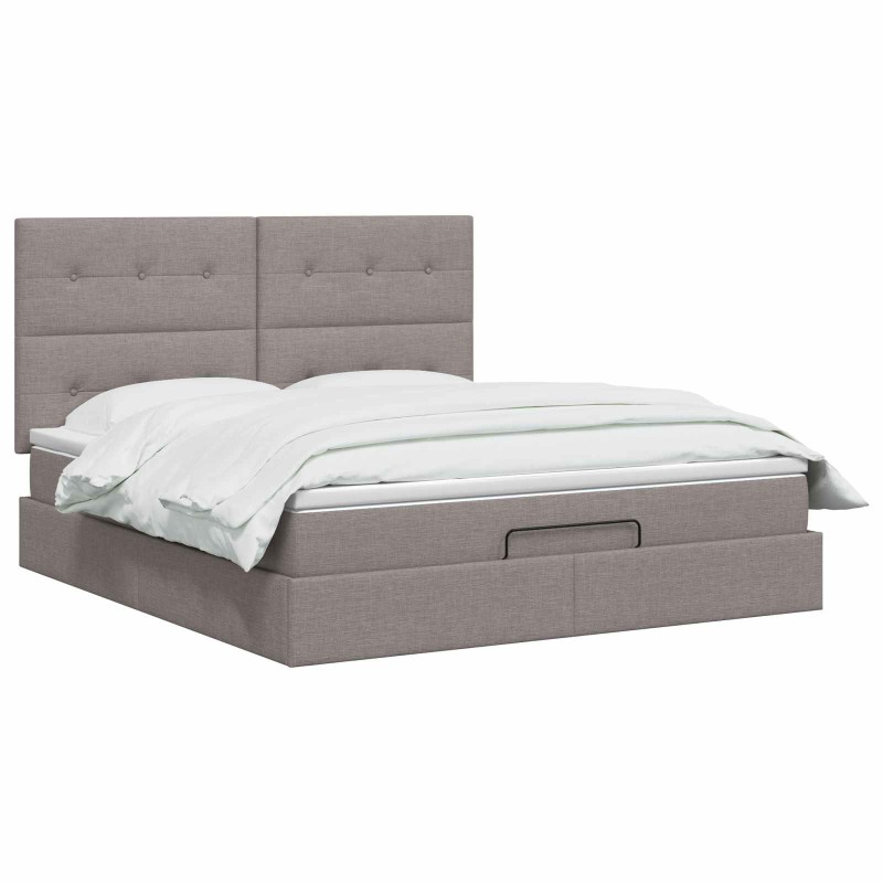 vidaXL Κρεβάτι Ottoman με Στρώμα και LED Taupe 140 x 200 cm Ύφασμα