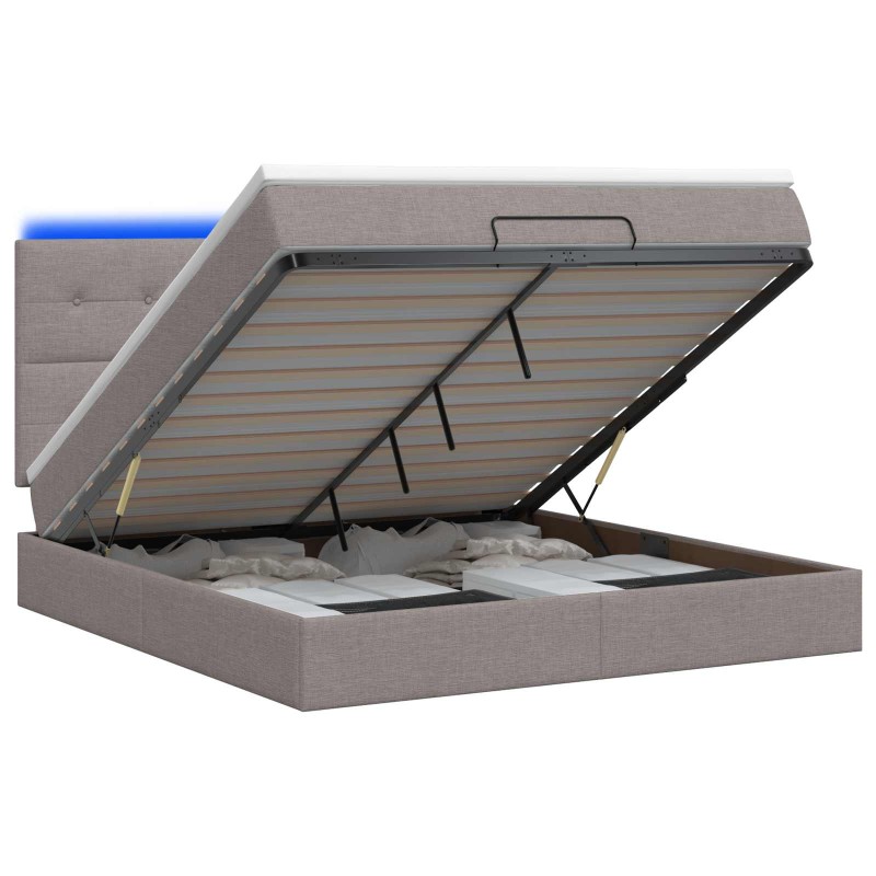 vidaXL Κρεβάτι Ottoman με Στρώμα και LED Taupe 140 x 200 cm Ύφασμα