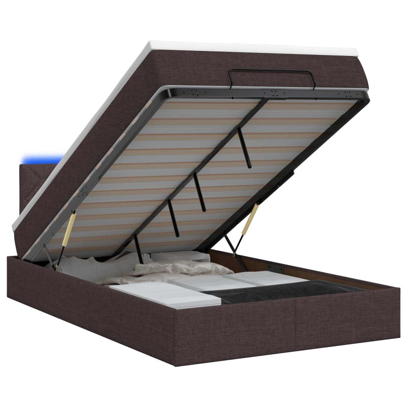 vidaXL Κρεβάτι Ottoman με Στρώμα και LED Σκούρο Καφέ 120 x 190 cm
