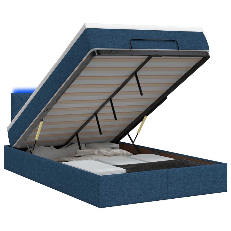 vidaXL Κρεβάτι Ottoman με Στρώμα και LED Μπλε 120 x 190 cm Ύφασμα