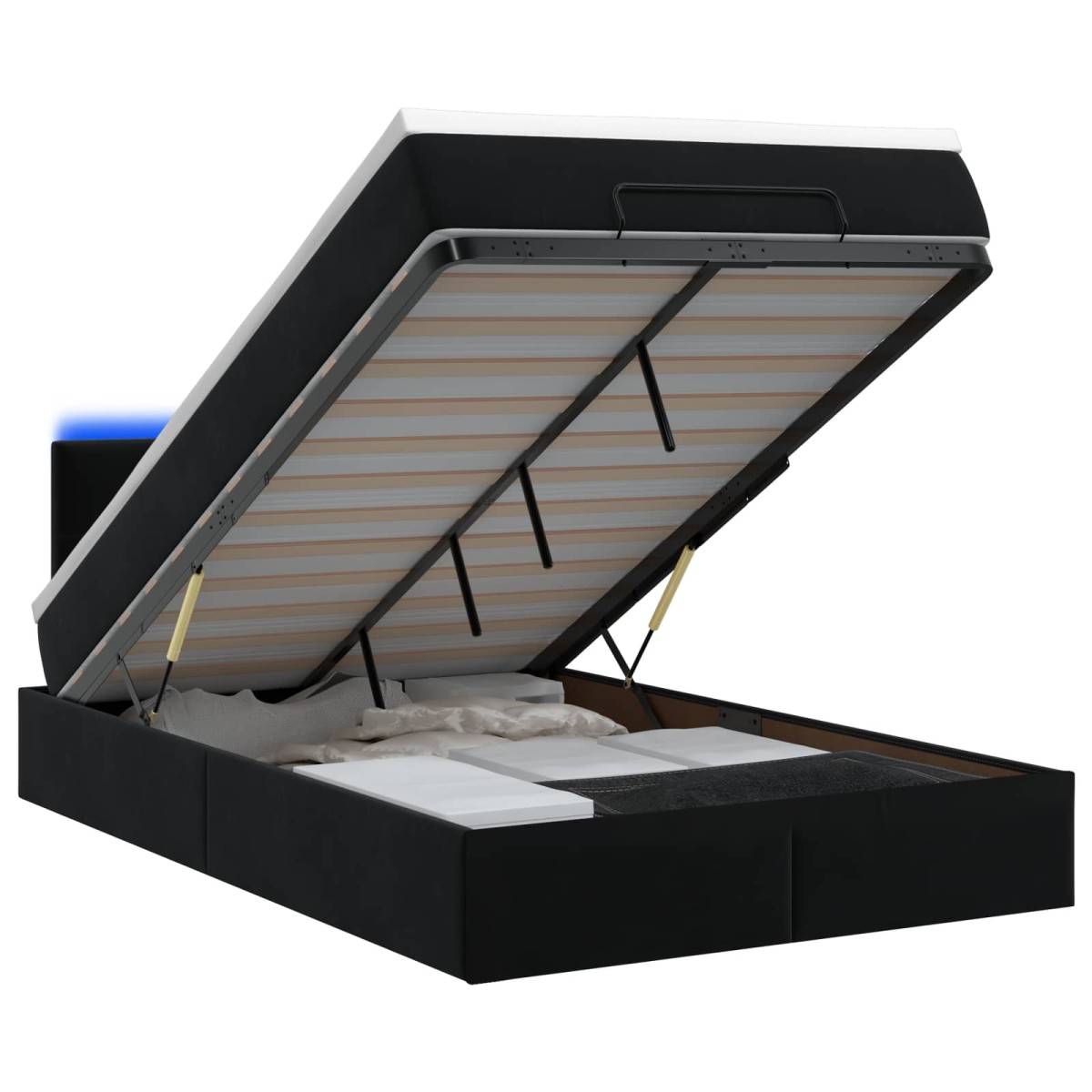 vidaXL Κρεβάτι Ottoman με Στρώμα και LED Μαύρο 120 x 190 cm Βελούδο