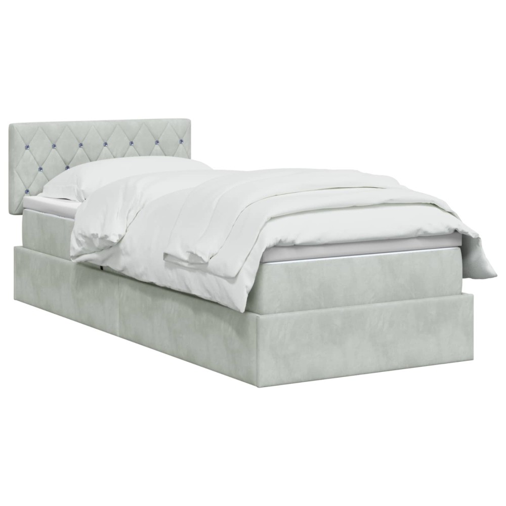vidaXL Κρεβάτι Αποθήκης με κεφαλάρι Ανοιχτό γκρι 90 x 200 cm Βελούδο