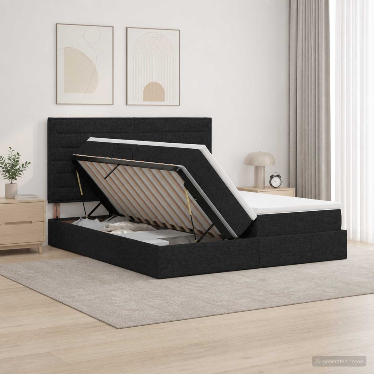 vidaXL Κρεβάτι Αποθήκης με κεφαλάρι Μαύρο 180 x 200 cm Ύφασμα