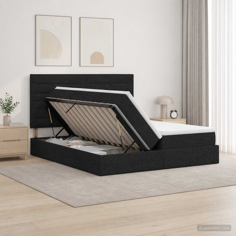vidaXL Κρεβάτι Αποθήκης με κεφαλάρι Μαύρο 180 x 200 cm Ύφασμα