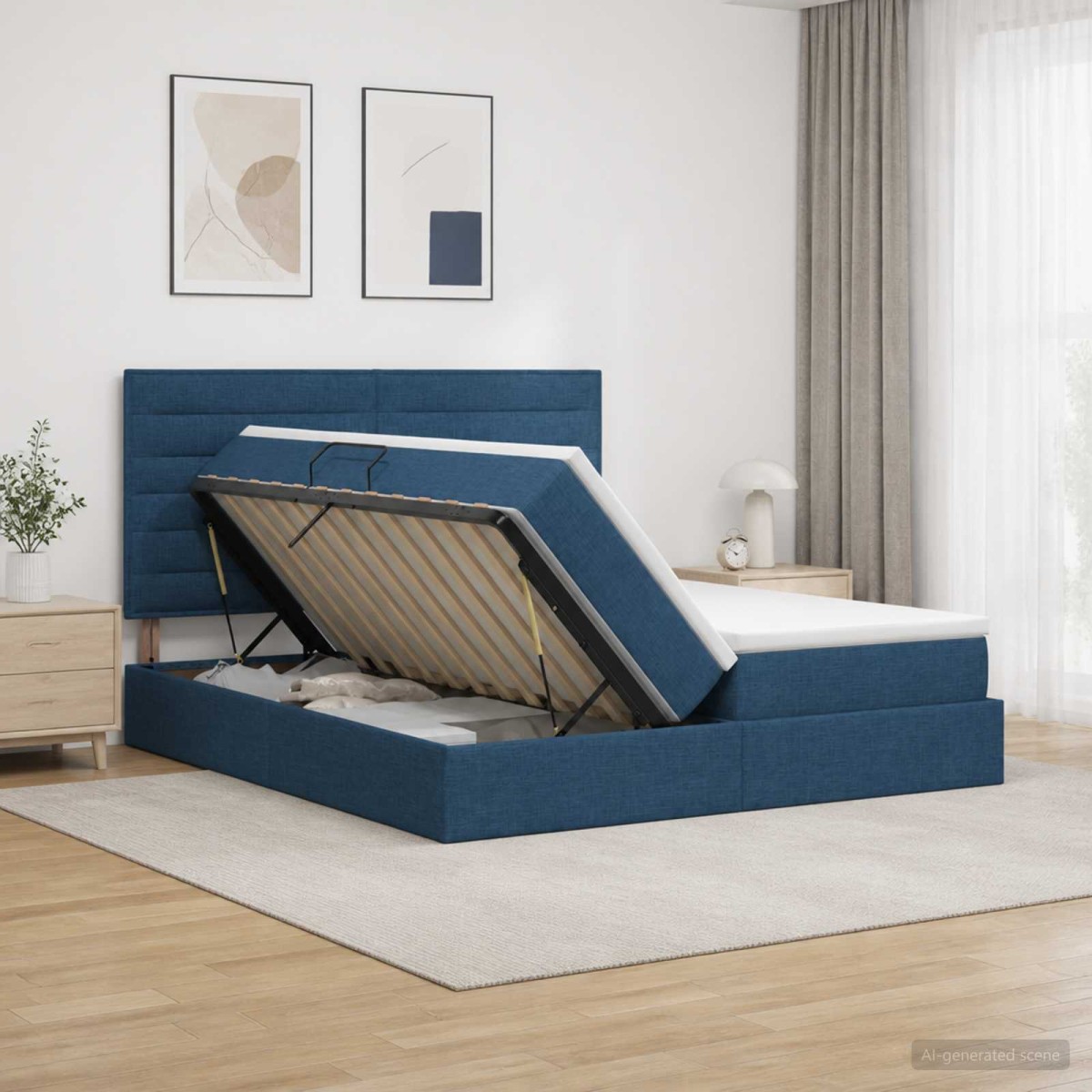 vidaXL Κρεβάτι Αποθήκης με κεφαλάρι Μπλε 180 x 200 cm Ύφασμα