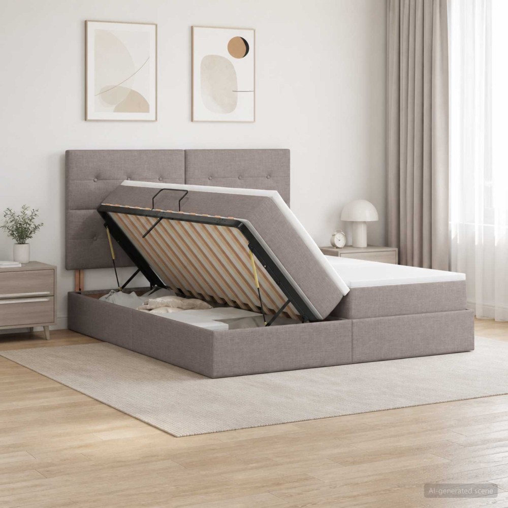 vidaXL Κρεβάτι Αποθήκης με κεφαλάρι Taupe 180 x 200 cm Ύφασμα