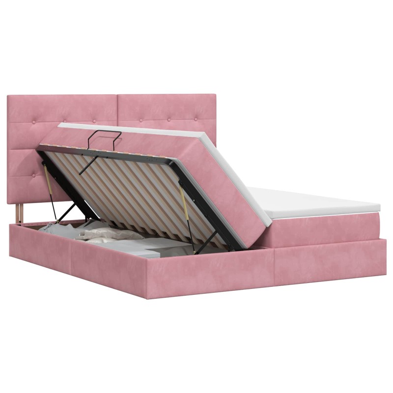 vidaXL Κρεβάτι Αποθήκης με κεφαλάρι Ροζ 180 x 200 cm Βελούδο