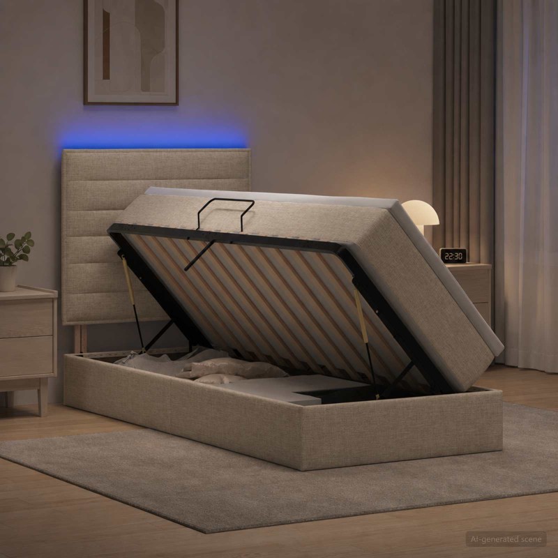 vidaXL LED Κρεβάτι αποθήκευσης με στρώμα Κρεμ 90 x 190 cm Ύφασμα
