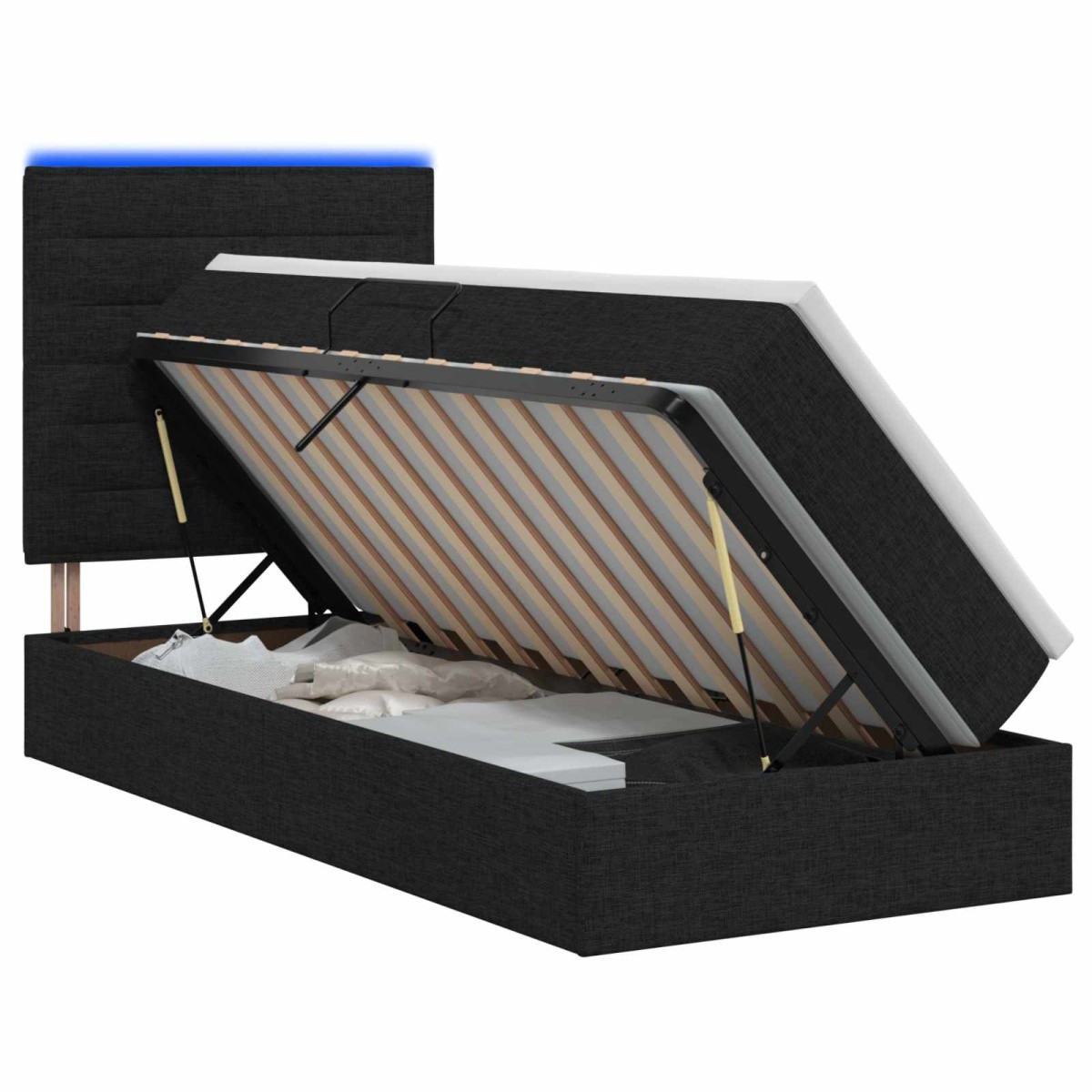 vidaXL LED Κρεβάτι αποθήκευσης με στρώμα Μαύρο 90 x 200 cm Ύφασμα