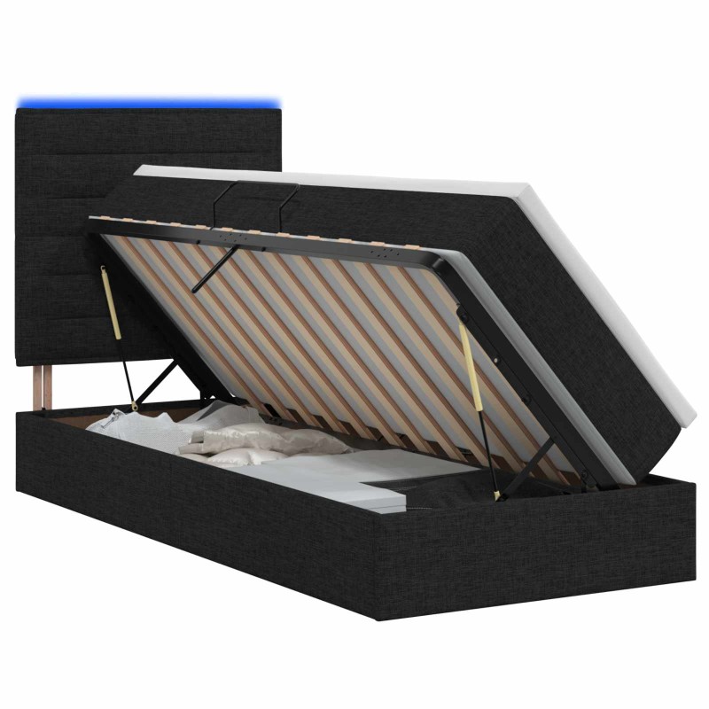 vidaXL LED Κρεβάτι αποθήκευσης με στρώμα Μαύρο 90 x 200 cm Ύφασμα