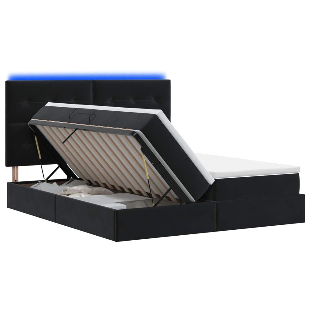 vidaXL LED Κρεβάτι αποθήκευσης με στρώμα Μαύρο 180 x 200 cm Βελούδο