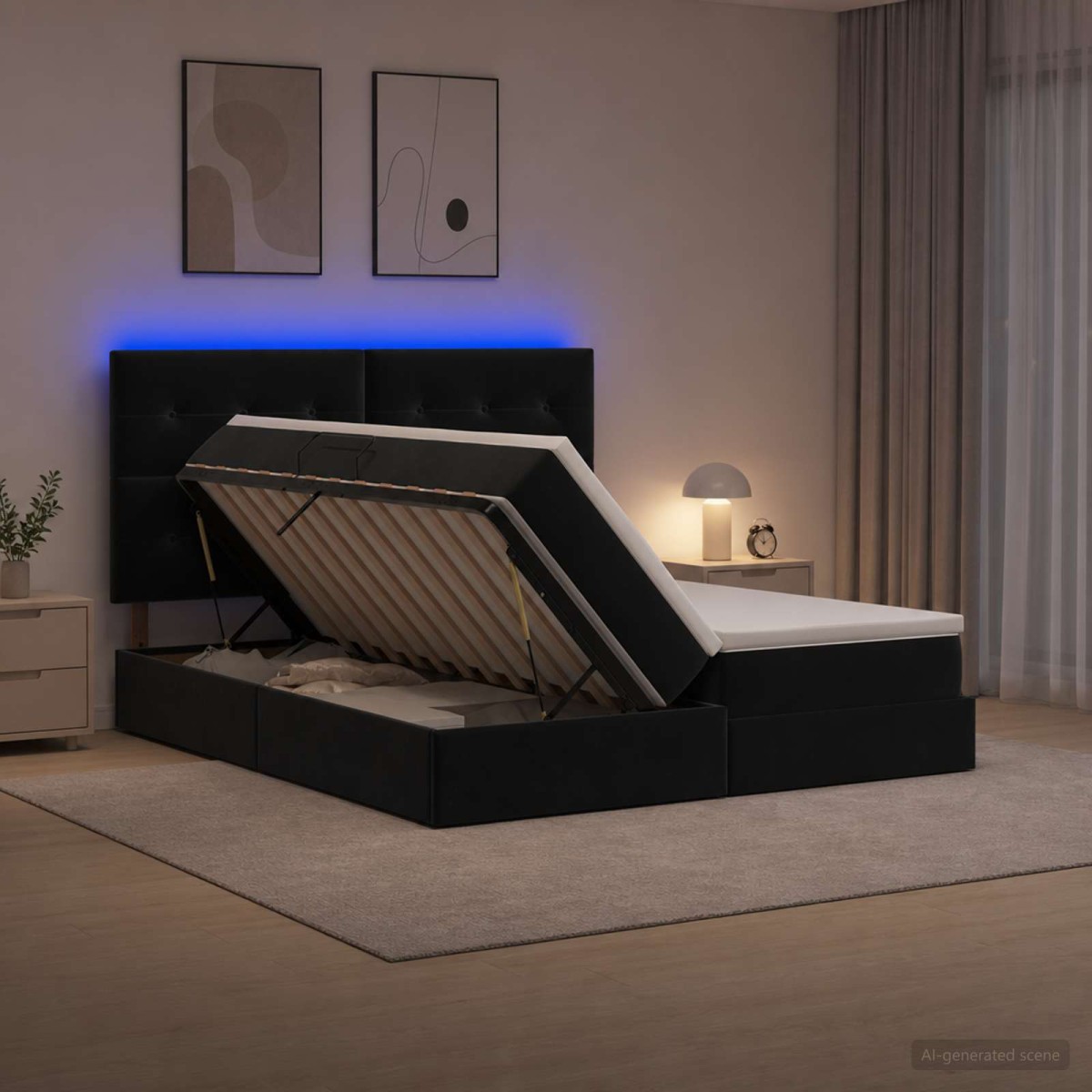 vidaXL LED Κρεβάτι αποθήκευσης με στρώμα Μαύρο 180 x 200 cm Βελούδο