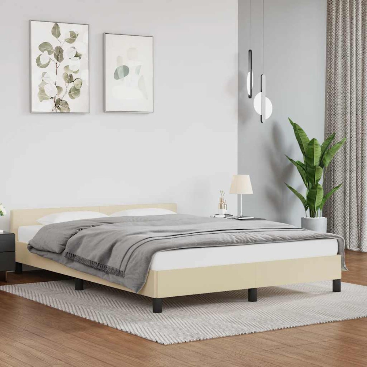 vidaXL Πλαίσιο Κρεβατιού με Κεφαλάρι Κρεμ 140x200 εκ. Συνθετικό Δέρμα