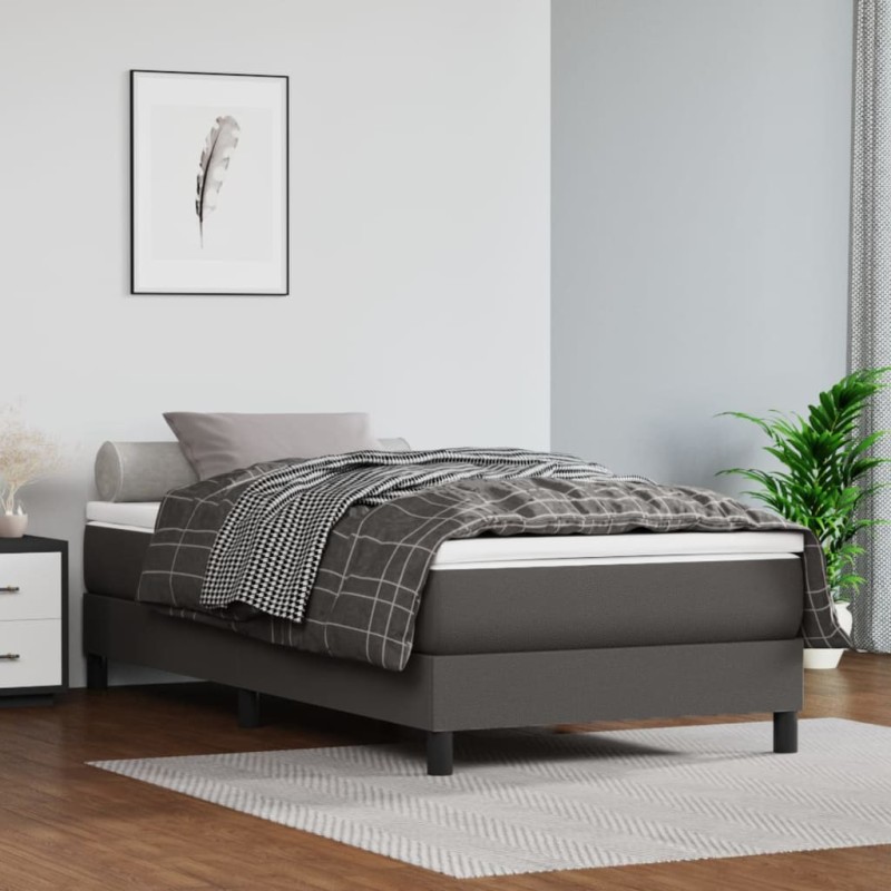 vidaXL Στρώμα με Pocket Springs Μεσαίας Σκληρότητας Γκρι 90x190x20 εκ. Συνθετικό Δέρμα