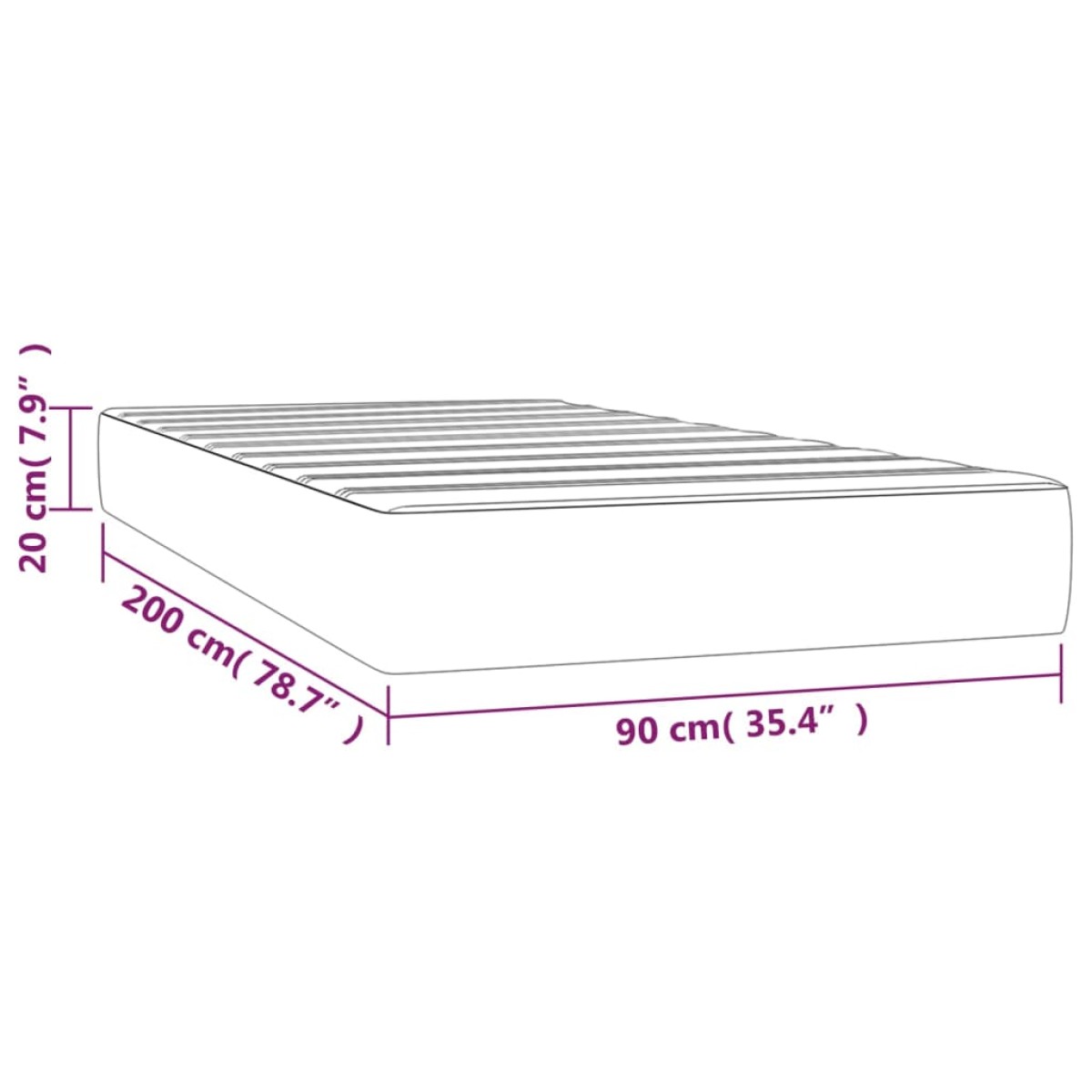 vidaXL Στρώμα με Pocket Springs Μαύρο 90x200x20 εκ. Υφασμάτινο