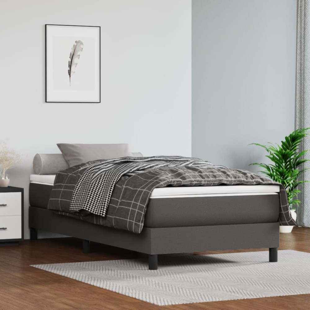vidaXL Στρώμα με Pocket Springs Μεσαίας Σκληρότητας Γκρι 90x200x20 εκ. Συνθετικό Δέρμα