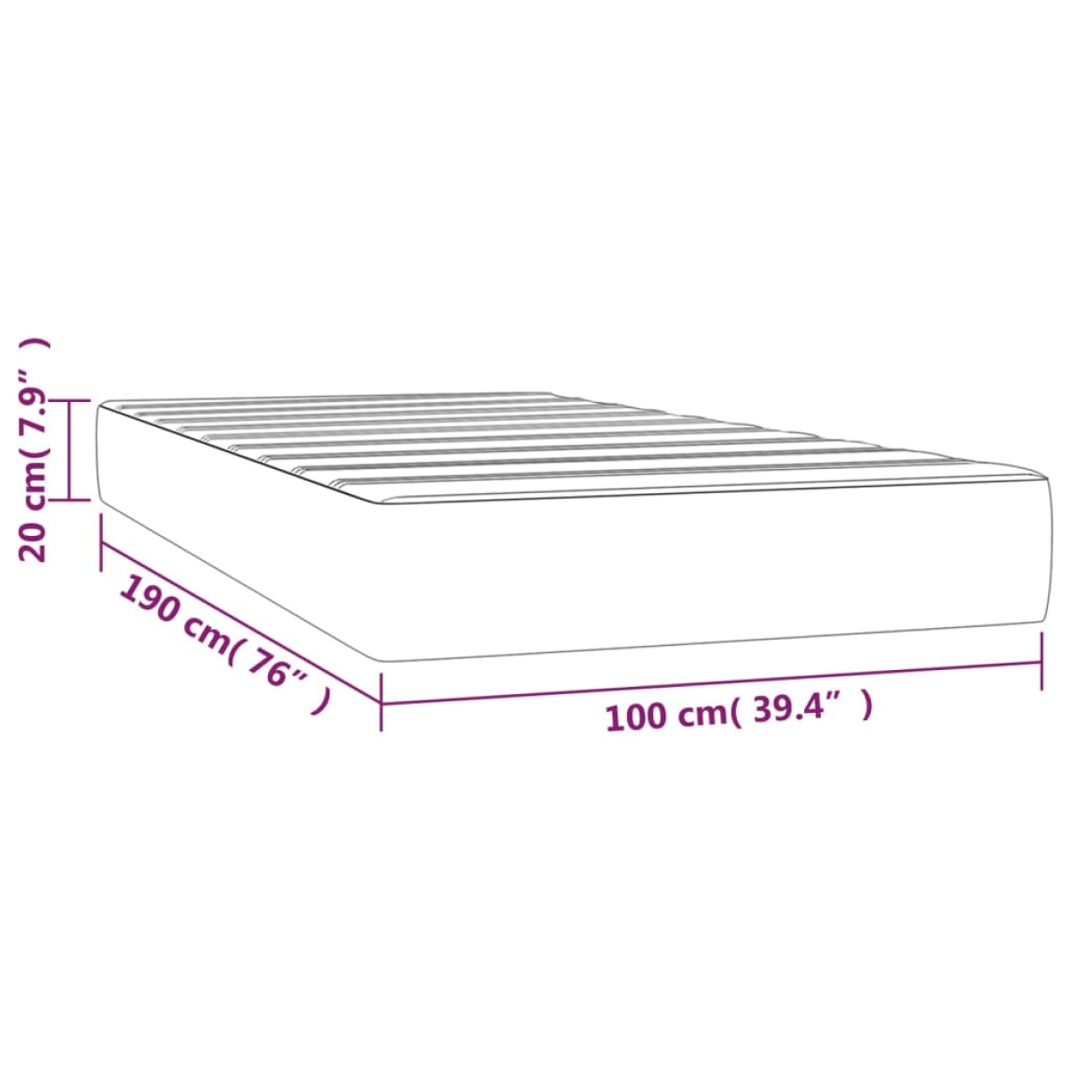 vidaXL Στρώμα με Pocket Springs Μεσαίας Σκληρότητας Αν. Γκρι 100x190x20 εκ. Ύφασμα Twin
