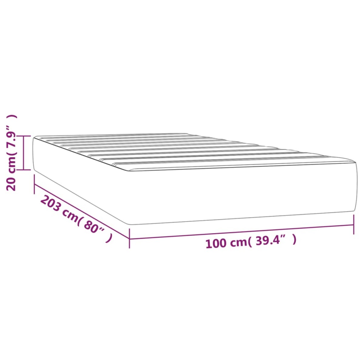 vidaXL Στρώμα με Pocket Springs Μεσαίας Σκληρότητας Αν. Γκρι 100x203x20εκ. Βελούδο Twin XL