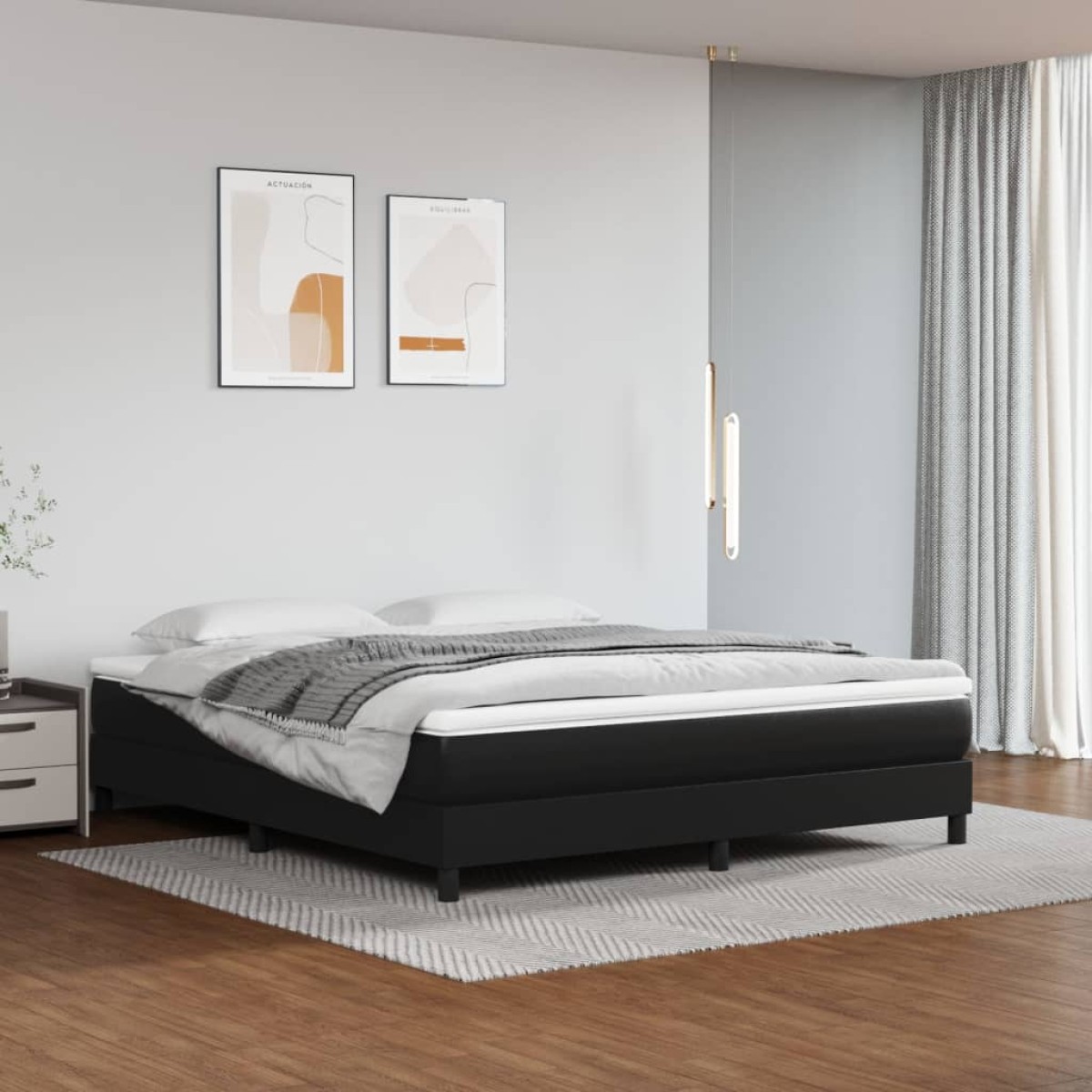 vidaXL Στρώμα με Pocket Springs Μεσαίας Σκληρότητας Μαύρο 152x203x20εκ. Συνθετικό Δέρμα