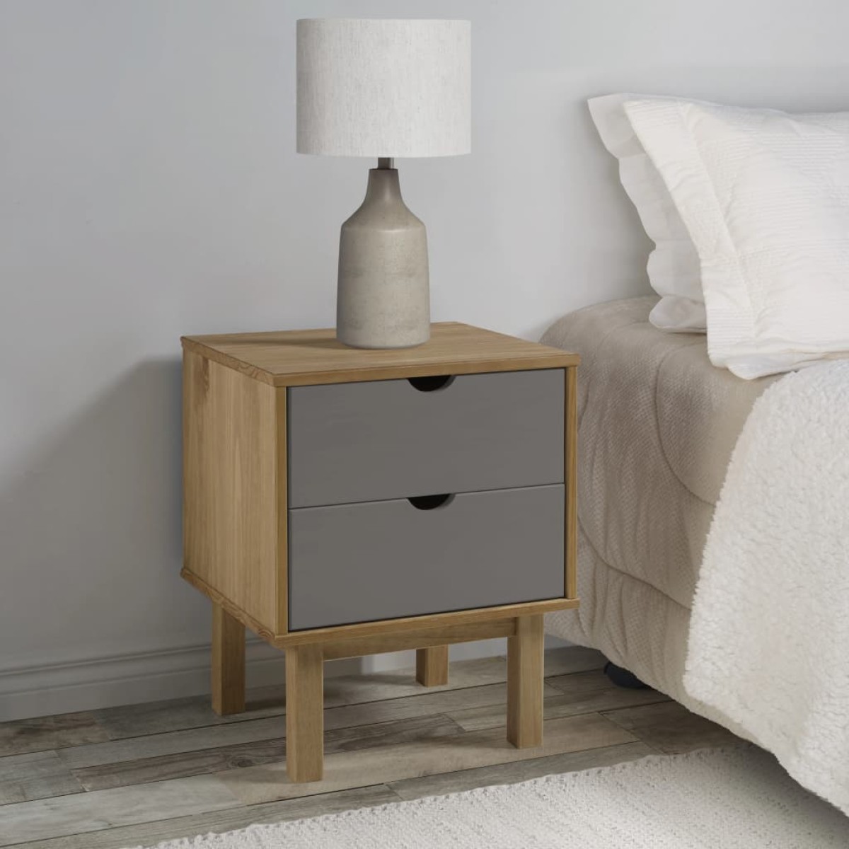 vidaXL Κομοδίνο OTTA Καφέ / Γκρι 46x39,5x57 εκ. από Μασίφ Ξύλο Πεύκου