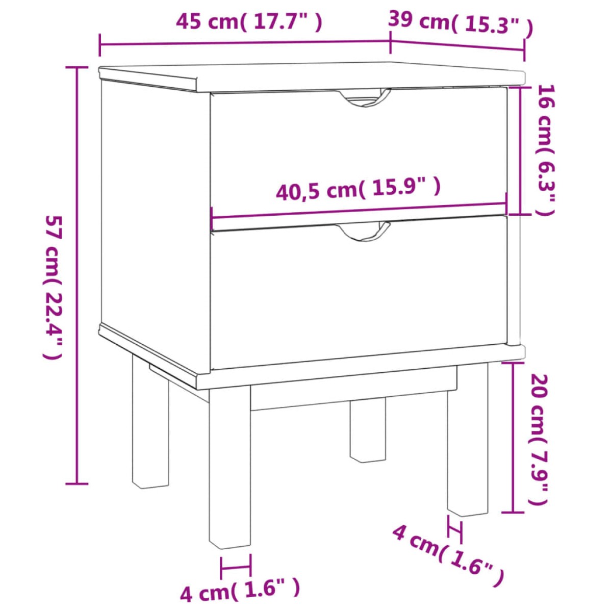 vidaXL Κομοδίνο OTTA Καφέ / Λευκό 46x39,5x57 εκ. από Μασίφ Ξύλο Πεύκου
